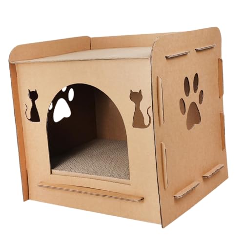 POPETPOP Katzen Kratzhaus Aus Karton Doppellagiger Katzenkratzer Mit Gemütlicher Höhle Für Krallenpflege Spiel Und Entspannung Robuste Wellpappe Für Katzenliebhaber von POPETPOP